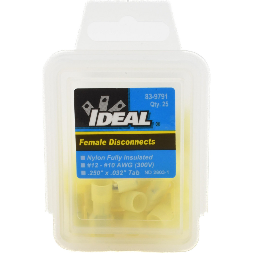 Wire Disconnect: Female, Yellow, Vinyl, 12-10 AWG, 1/4" Tab Width