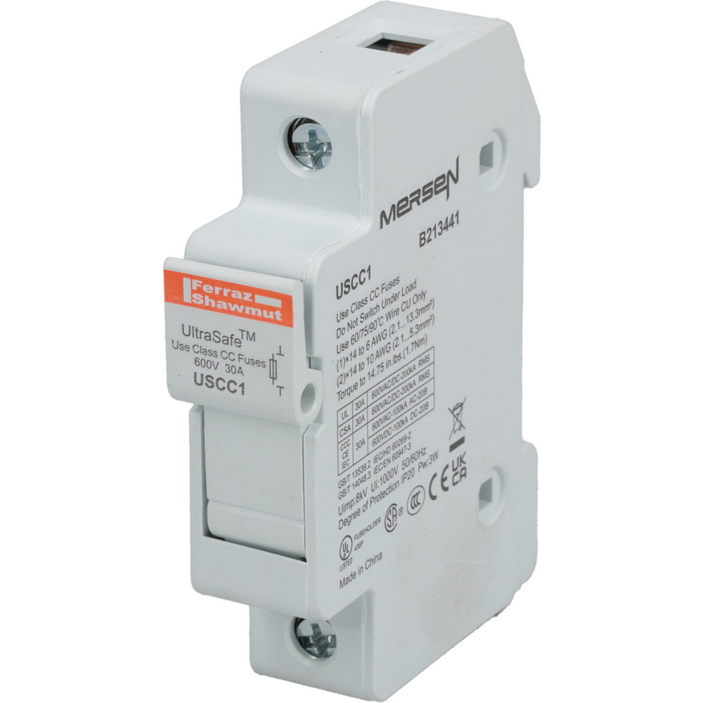 1 Pole, 600 VAC/VDC, 30 Amp, DIN Rail Mount Fuse Holder - Compatible with CC Class, 0.69 Inch Wide Fuse