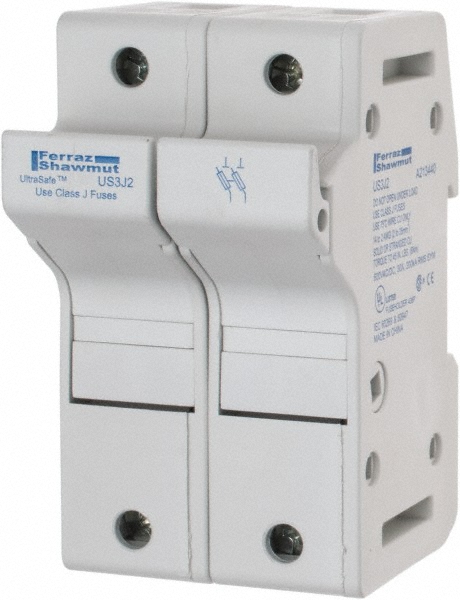 2 Pole, 600 VAC/VDC, 30 Amp, DIN Rail Mount Fuse Holder - Compatible with J Class, 58mm Long x 2.56" Wide and 22mm Dia Fuse