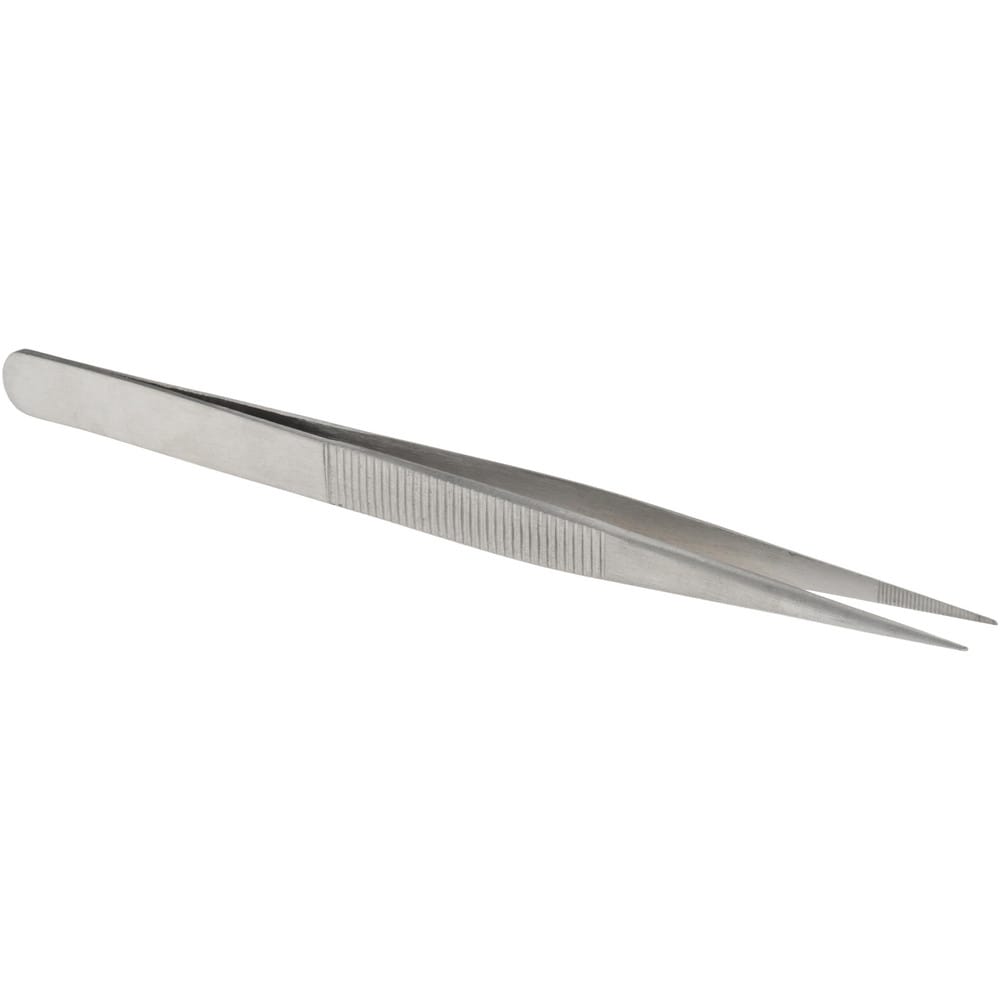 Diamond Tweezer: Stainless Steel, Medium Point Tip, 6-13/32" OAL