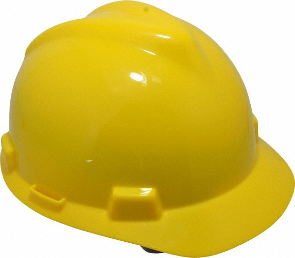 Hard Hat: Impact Resistant, V-Gard Slotted Cap, Type 1, Class E, 4-Point Suspension - Yellow, Polyethylene, Slotted