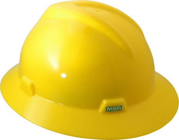 Hard Hat: Impact Resistant, Full Brim, Type 1, Class E, 8-Point Suspension - Yellow, Polyethylene