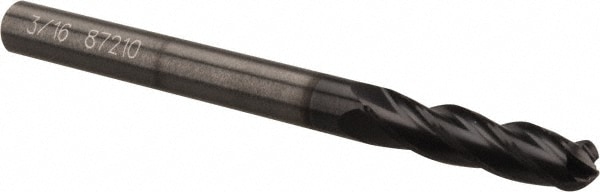 OSG 464-1875-BN11 Ball End Mill: 0.1875" Dia, 0.75" LOC, 4 Flute, Solid Carbide Image