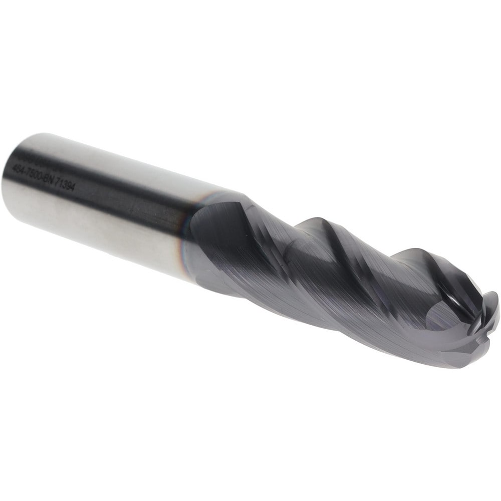 Ball End Mill: 3/4" Dia, 2-1/4" LOC, 4 Flute, Solid Carbide