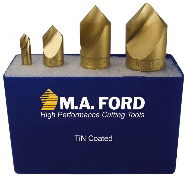 Countersink Set: 4 Pc, 1/4 to 1" Head Dia, 1 Flute, 60 ° Included Angle