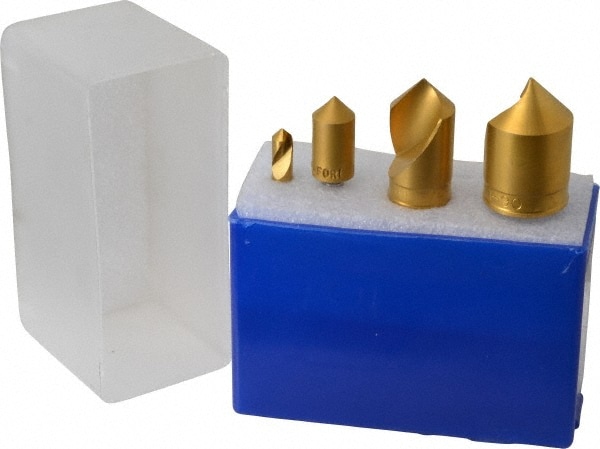 M.A. Ford. 64T100003 Countersink Set: 4 Pc, 1/4 to 1" Head Dia, 1 Flute, 90 ° Included Angle Image