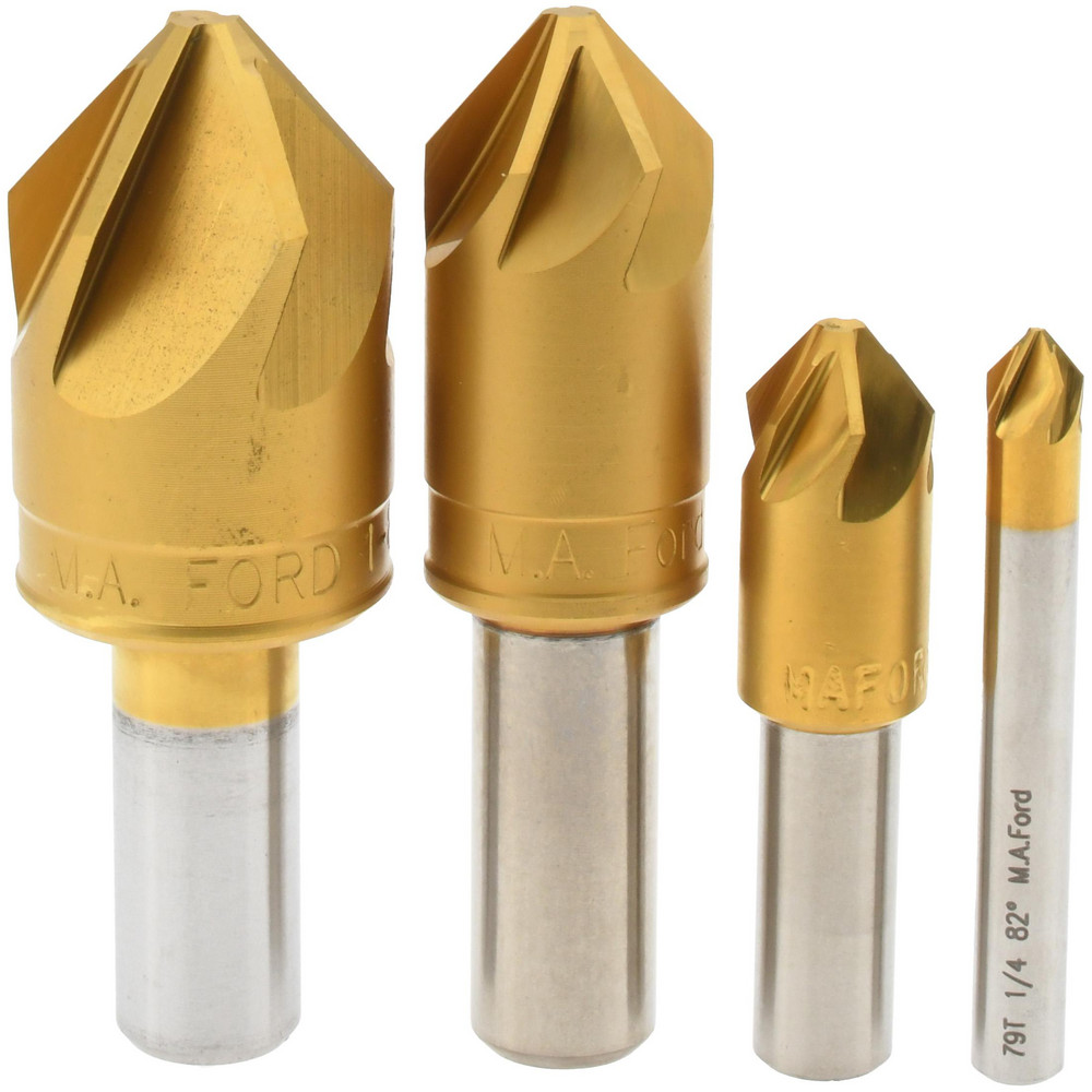 M.A. Ford® Countersink Set 4 Pc, 1/4 to 1" Head Dia, 6 Flute, 82 deg