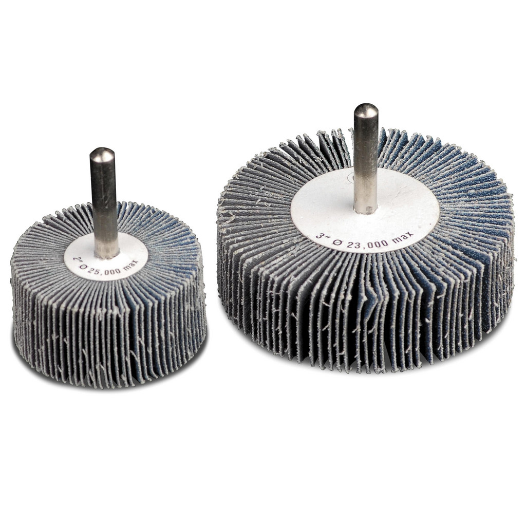 Camel Grinding Wheels | CGW Abrasives Mounted Flap Wheel: 3" Dia, 1" Face Width, 60 Grit, Zirconia Alumina - 1/4" Shank Dia, Coated, Medium Grade