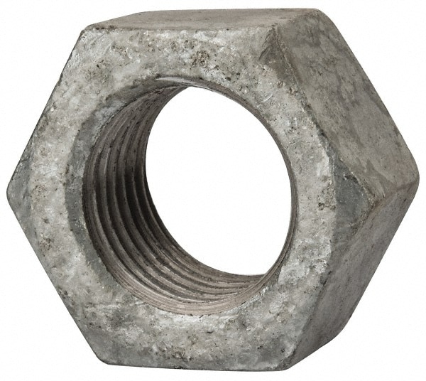 Hex Nut: 2 - 4-1/2, Grade A Steel, Hot Dipped Galvanized Finish