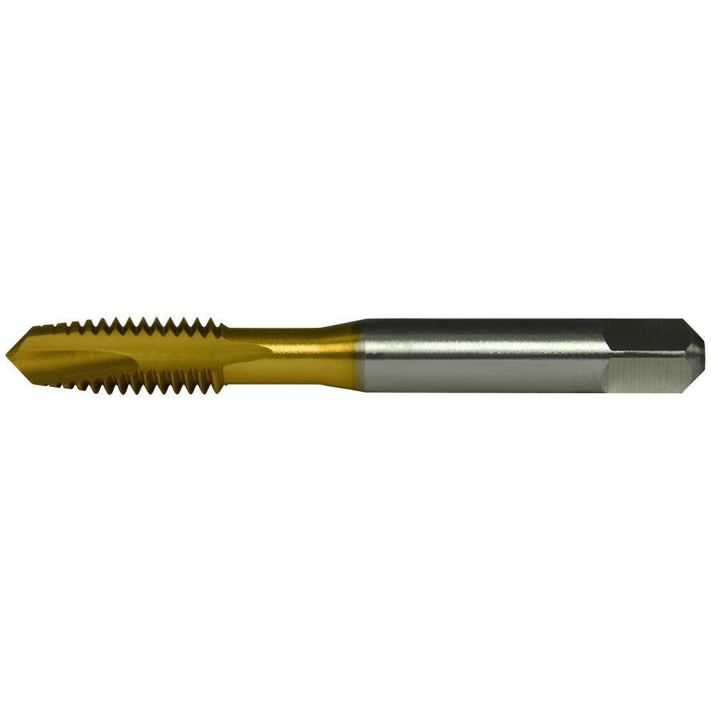 Spiral Point Tap: 5/16-18 UNC, 3 Flutes, Bottoming Chamfer, 2B Class of Fit, High-Speed Steel, TiN Coated