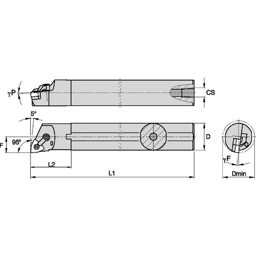 Widia Indexable Boring Bar A16TMWLNR4, 1.22" Min Bore Dia, Right