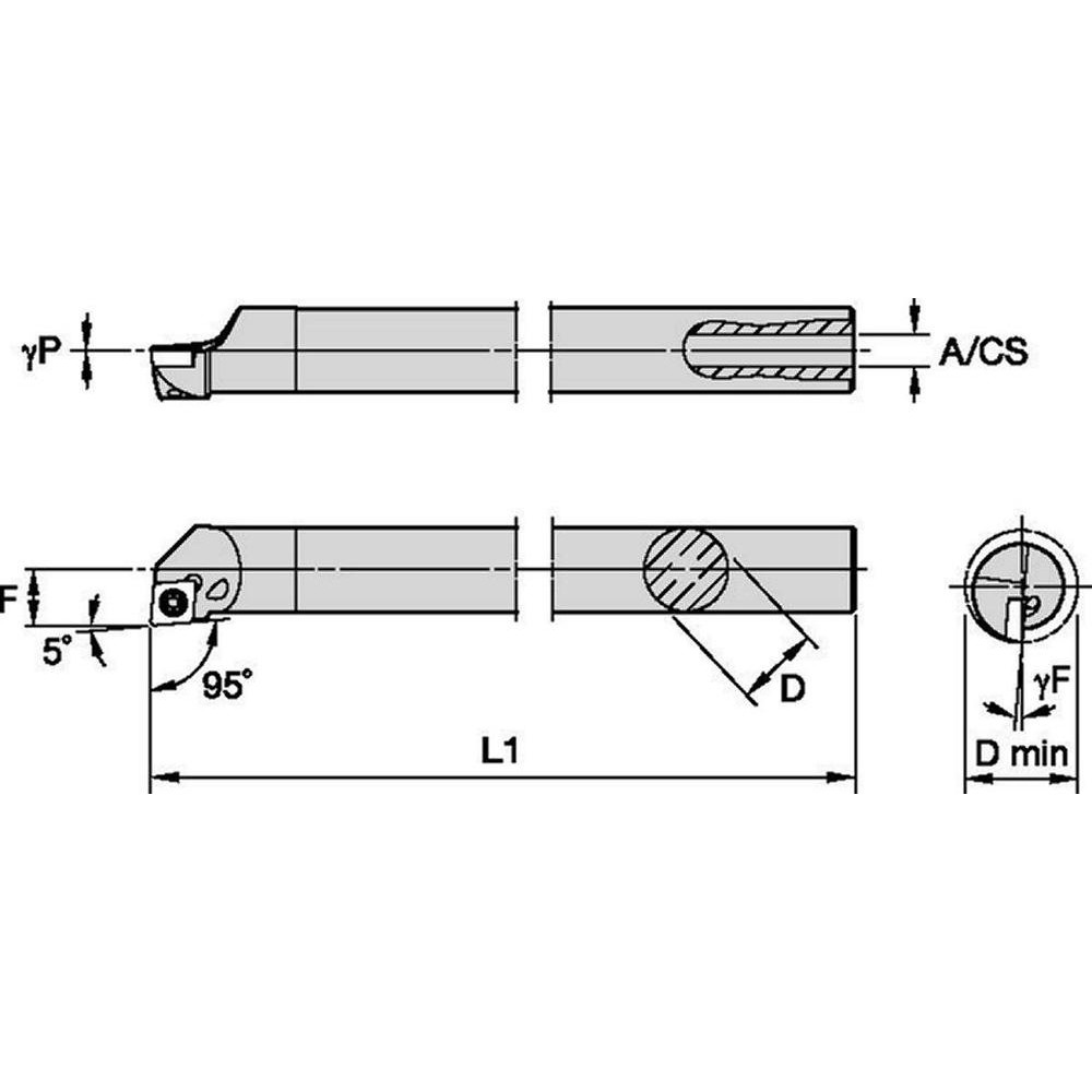 Widia Indexable Boring Bar E20SSCLCR09, 25 mm Min Bore Dia, Right
