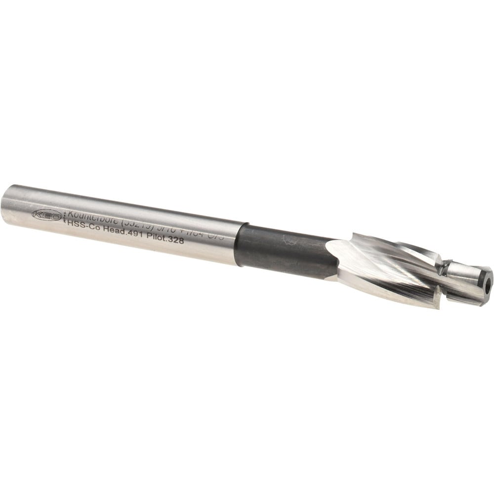 Solid Pilot Counterbore: 0.491" Dia, 0.328" Pilot, 3 Flutes