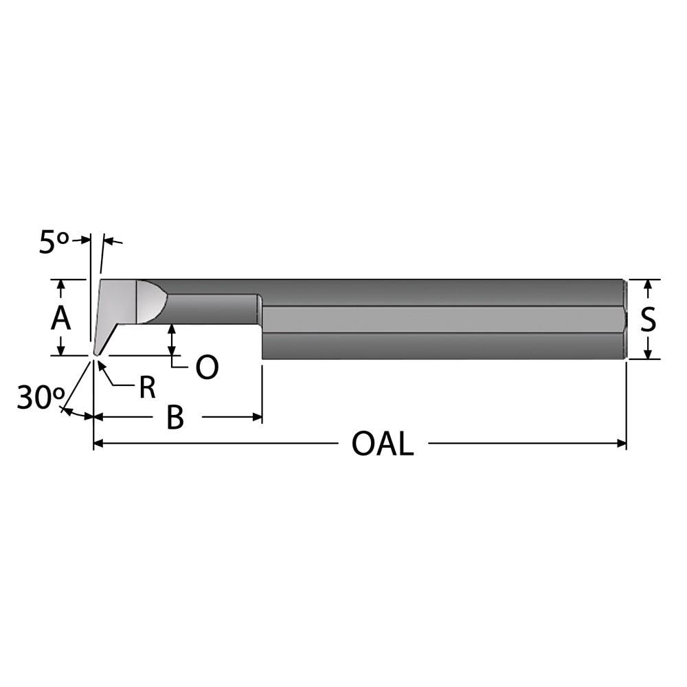 Scientific Cutting Tools PB120500 Profile Boring Bar: 0.12" Min Bore, 1/2" Max Depth, Right Hand Cut, Submicron Solid Carbide Image