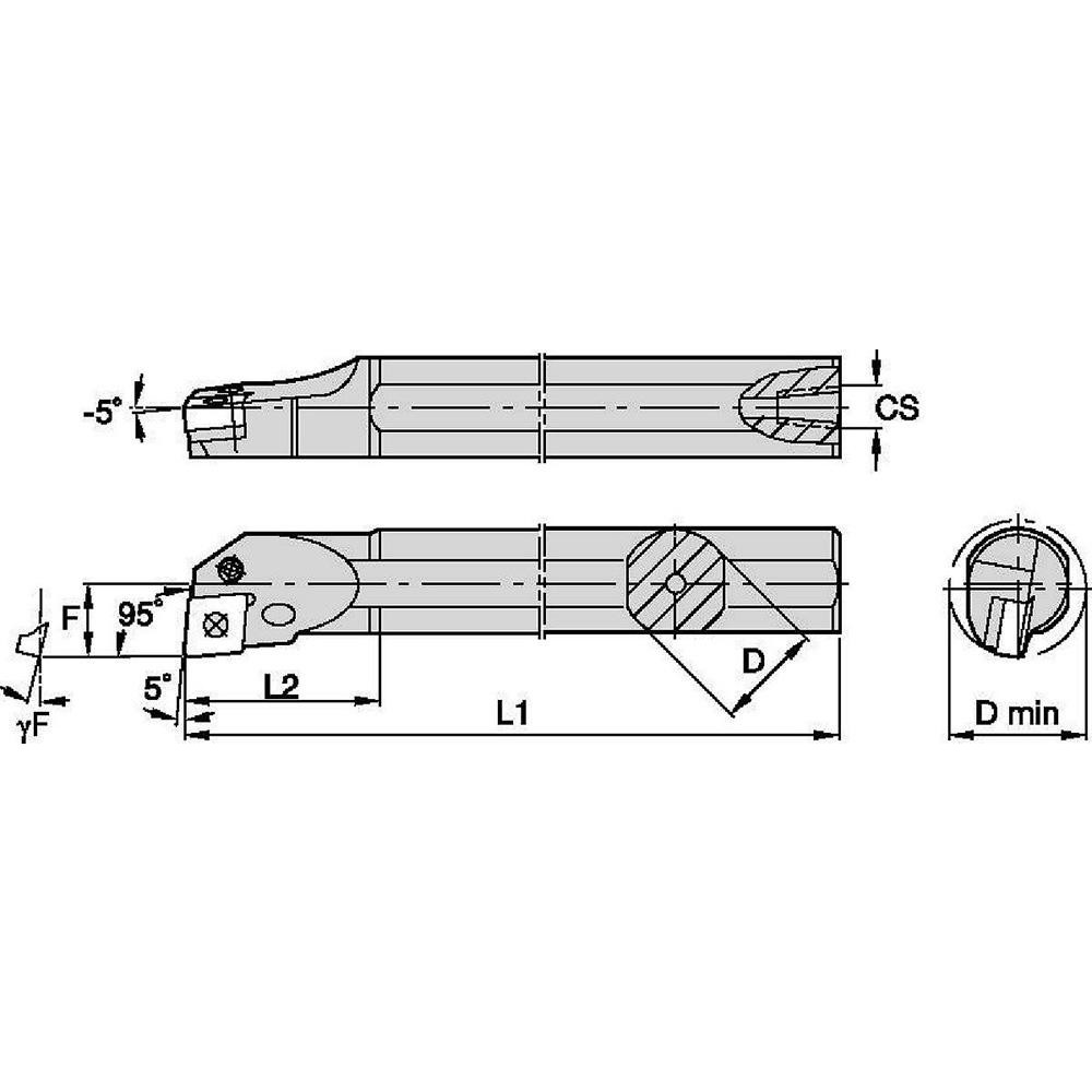 Widia Indexable Boring Bar A32UPCLNL12, 40 mm Min Bore Dia, Left
