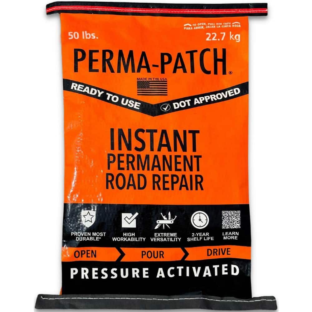 Drywall & Hard Surface Compounds; Product Type: Asphalt Patch ; Color: Black ; Container Size: 50 lb ; Container Type: Bag ; Composition: Asphaltic ; Coverage: .5 Cu Ft