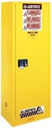 Justrite. 892200 Flammable & Hazardous Storage Cabinets: 22 gal Drum, 1 Door, 3 Shelf, Manual Closing, Yellow Image