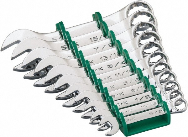 Combination Wrench Set: 11 Pc, 3/8 to 1" Wrench, Inch
