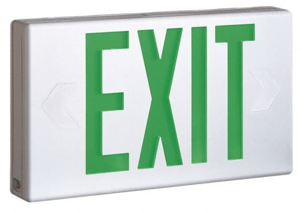 Illuminated Exit Signs; Number of Faces: 1; 2; Light Technology: LED; Letter Color: Red; Mount Type: Surface Mount; Housing Material: Polycarbonate; Housing Color: White; Battery Type: Sealed Nickel Cadmium; Overall Length: 13.0000 in; 330 mm; Overall Len