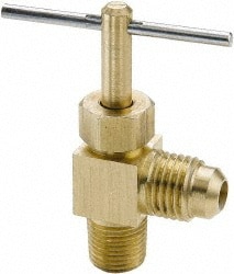 Parker NV101F-6-4 Needle Valve: Angled, 3/8 x 1/4" Pipe, Flare to Male Pipe End, Brass Body Image