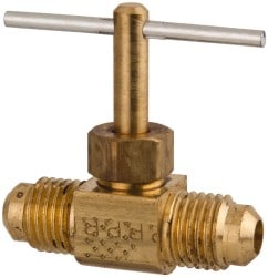 Needle Valve: Straight, 1/4" Pipe, Flare x Flare End, Brass Body
