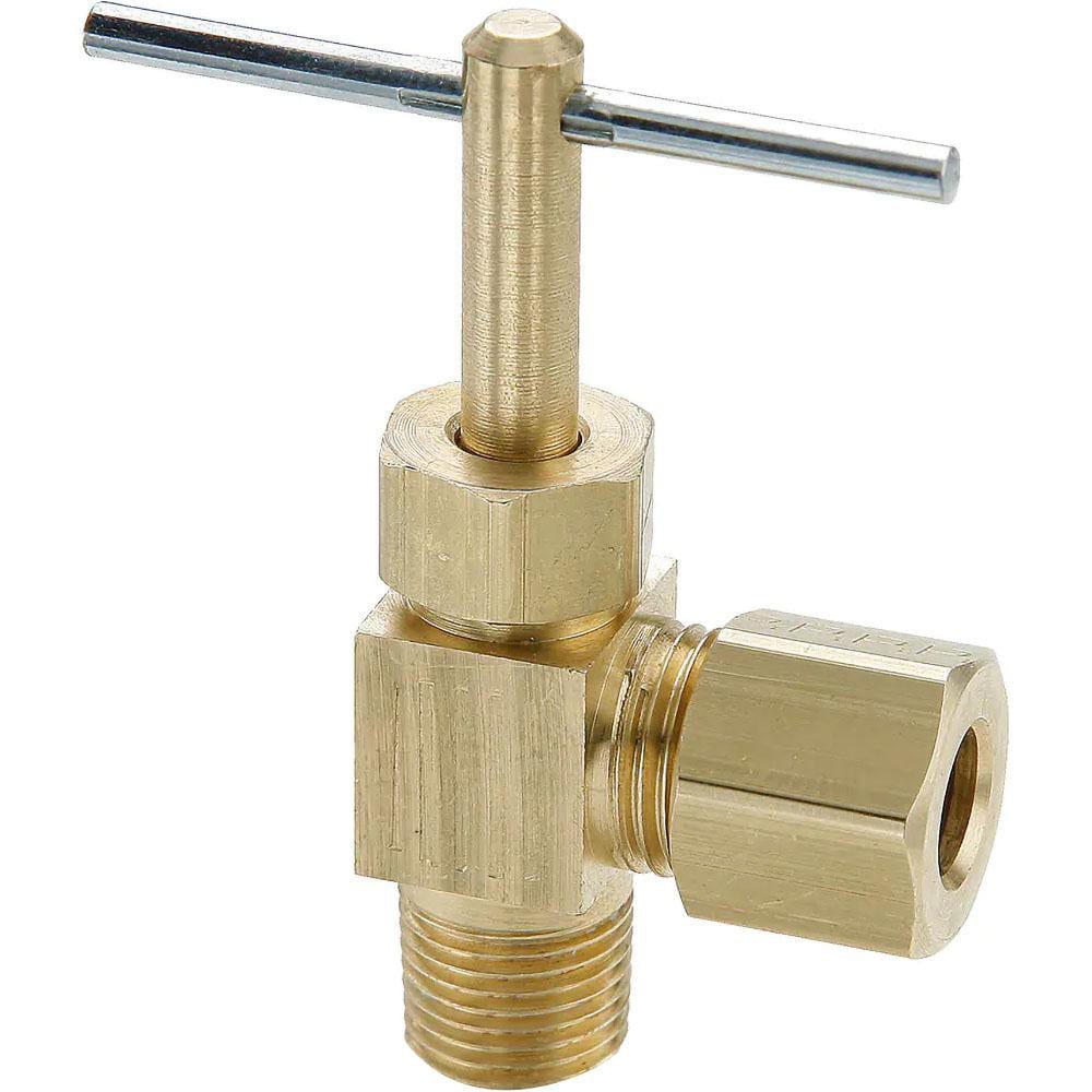 Parker NV104C-4-4 Needle Valve: Angled, 1/4" Pipe, Compression to Male Pipe End, Brass Body Image