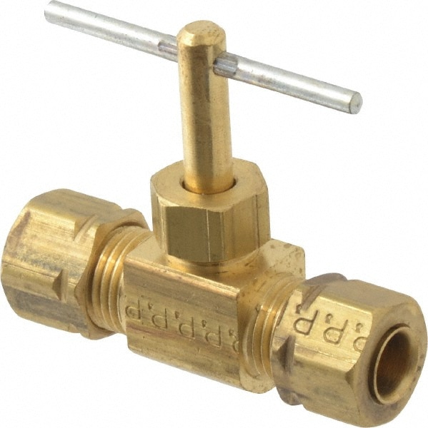 Parker NV105CA-4 Needle Valve: Straight, 1/4" Pipe, Compression x Compression End, Brass Body Image