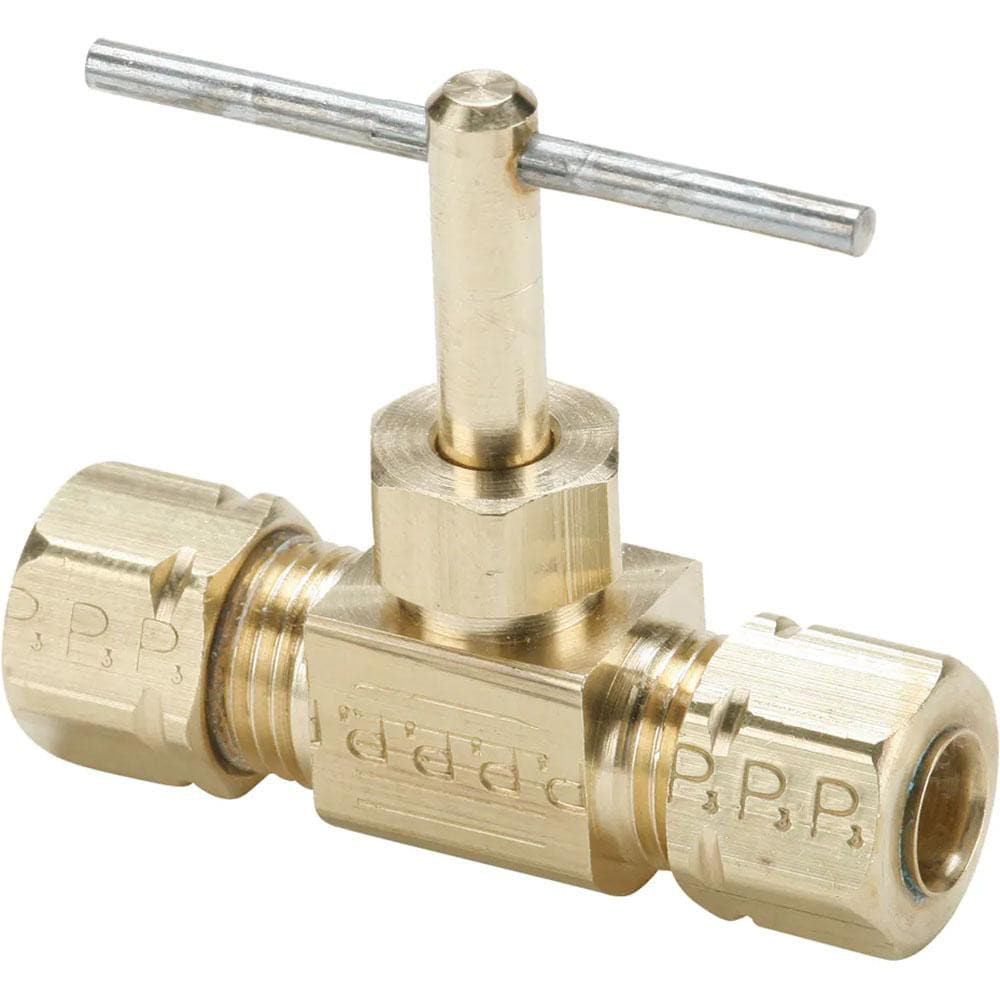 Parker NV105CA-6 Needle Valve: Straight, 3/8" Pipe, Compression x Compression End, Brass Body Image