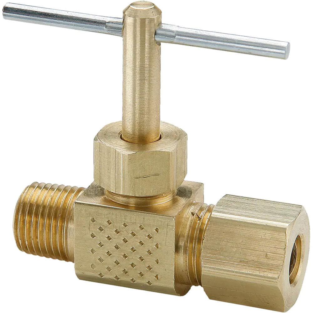 Parker NV106C-4-4 Needle Valve: Straight, 1/4" Pipe, Compression to Male Pipe End, Brass Body Image