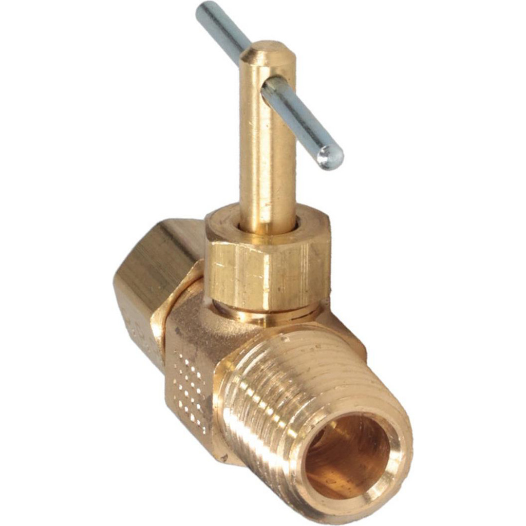 Parker Needle Valve: Straight, 1/4" Pipe, Compression to Male Pipe End, Brass Body - 1.55" OAL, 1.4" OAH, 150 Max psi | Part #NV106C-4-4