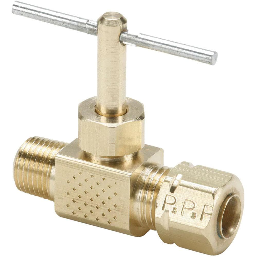 Parker NV106CA-6-4 Needle Valve: Straight, 3/8 x 1/4" Pipe, Compression to Male Pipe End, Brass Body Image