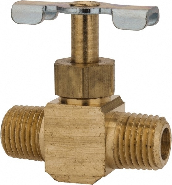 Parker NV107P-4 Needle Valve: Straight, 1/4" Pipe, Male Pipe to Male Pipe End, Brass Body Image