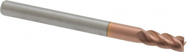 Square End Mill: 1/8'' Dia, 1/4'' LOC, 1/8'' Shank Dia, 1-1/2'' OAL, 4 Flutes, Solid Carbide