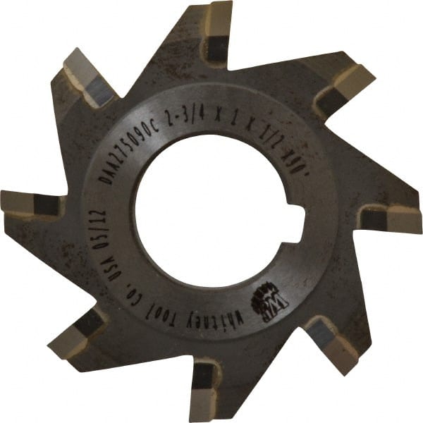 Whitney Tool Co. 30117 Double Angle Milling Cutter: 90 °, 2-3/4" Cut Dia, 1/2" Cut Width, 1" Arbor Hole, Carbide Tipped 