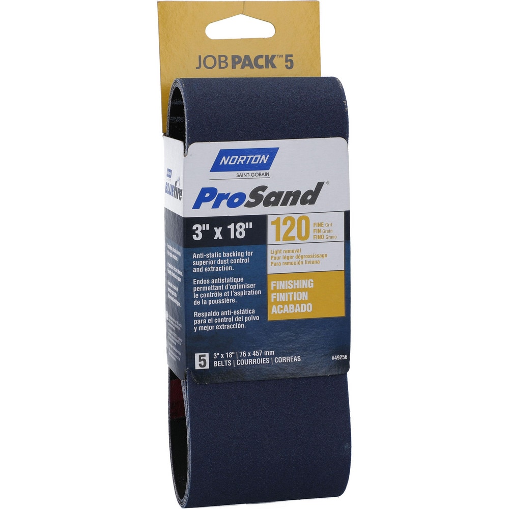 Abrasive Belt: 3" Wide, 18" Long, 120 Grit, Zirconia Alumina