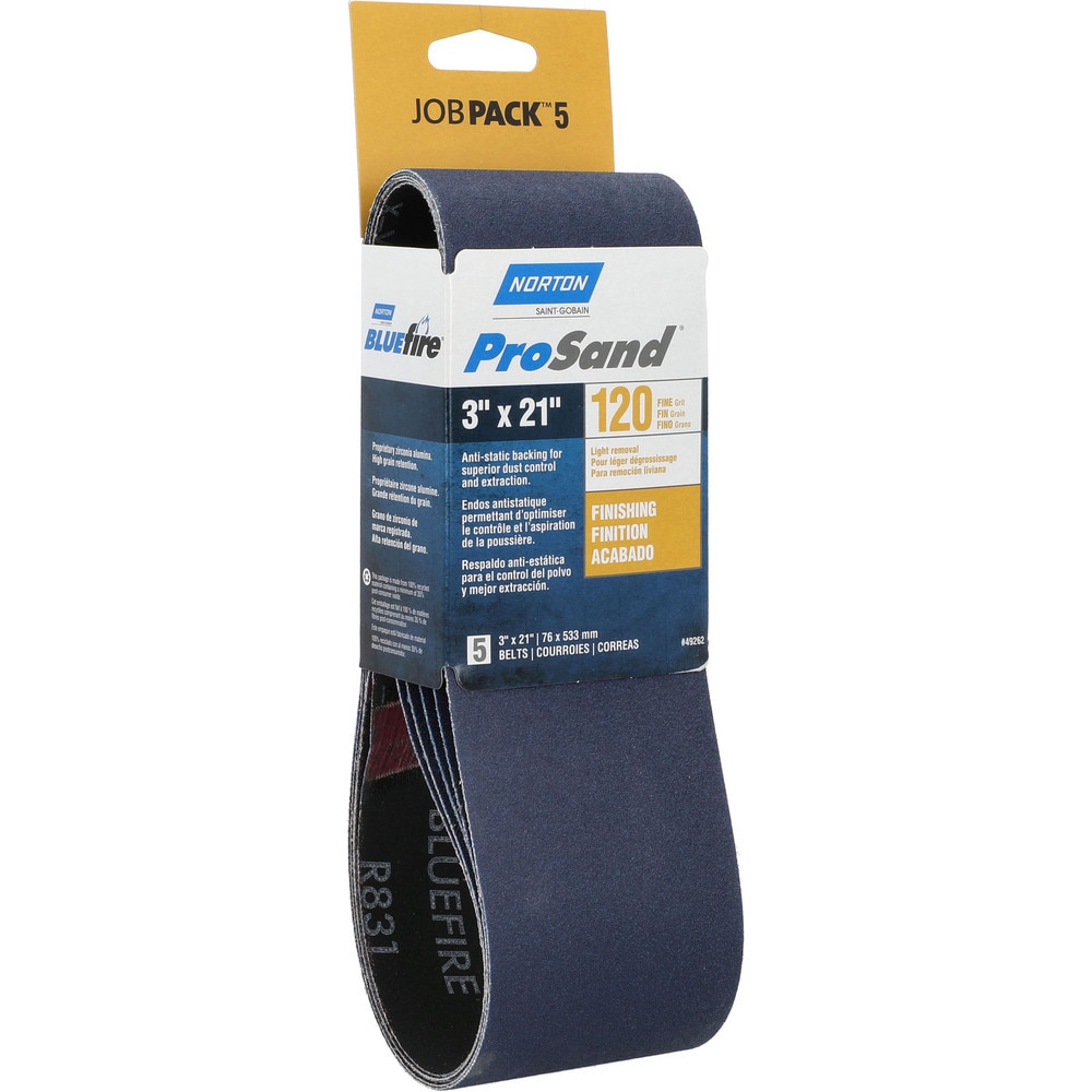 Abrasive Belt: 3" Wide, 21" Long, 120 Grit, Zirconia Alumina