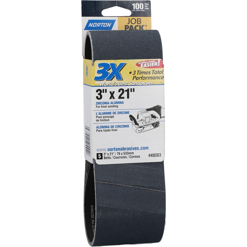 Abrasive Belt: 3" Wide, 21" Long, 100 Grit, Zirconia Alumina