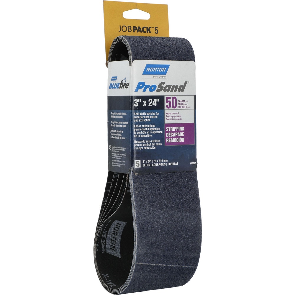 Abrasive Belt: 3" Wide, 24" Long, 50 Grit, Zirconia Alumina