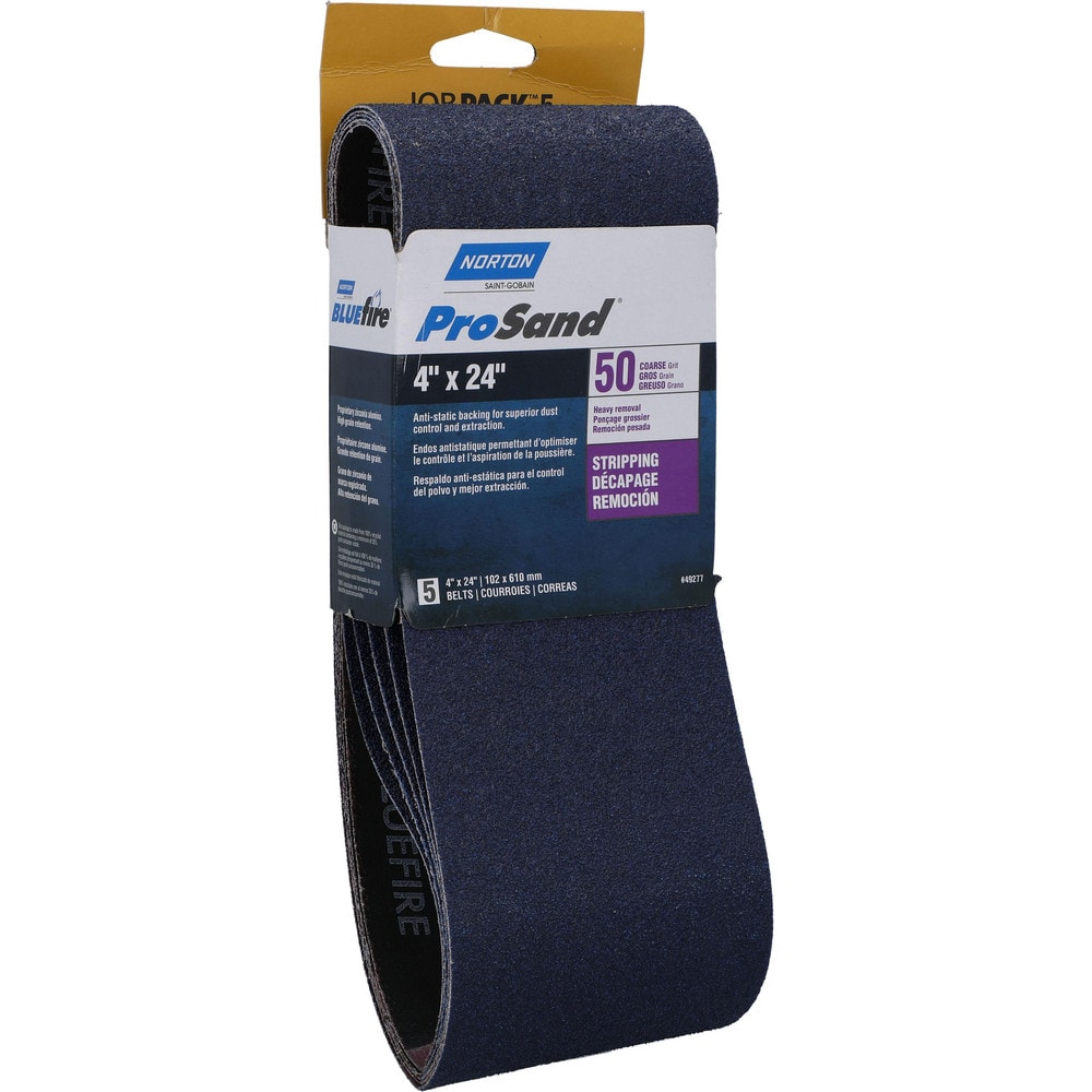 Abrasive Belt: 4" Wide, 24" Long, 50 Grit, Zirconia Alumina
