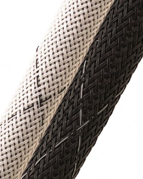 50 Ft. Long, Black and White Braided Expandable Cable Sleeve