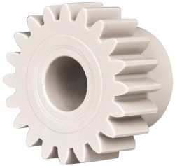Made in USA 20 Pitch, 1" Pitch Diam, 1.1" OD, 20 Tooth Spur Gear - 3/8" Face Width, 3/8" Bore Diam, 47/64" Hub Diam, 20° Pressure Angle, Acetal