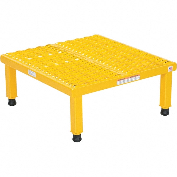 Step Stand Stool: 9" OAH, 24" OAW, 1 Step, Steel, Yellow