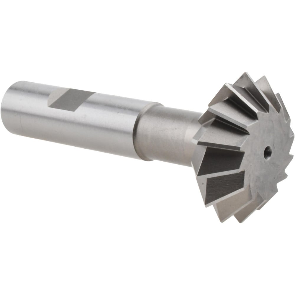 Double Angle Milling Cutter: 90 °, 1-1/2" Cut Dia, 9/16" Cut Width, 5/8" Shank Dia, High Speed Steel