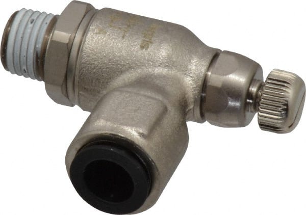 Air Flow Control Valve: Push-to-Connect Meter Out Metal Flow Control, Tube x NPT, 3/8" Tube OD