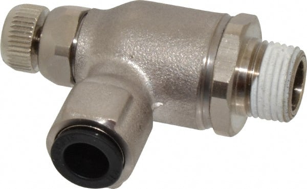 Air Flow Control Valve: Push-to-Connect Meter Out Metal Flow Control, Tube x NPT, 3/8" Tube OD