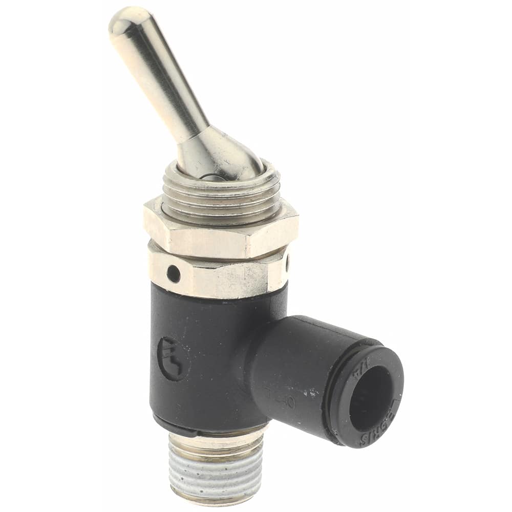 Push-To-Connect Tube Fitting: Manually Operated 3-Way Venting Valve, 1/8" Thread, 1/4" OD