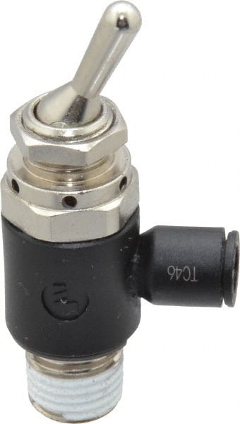Push-To-Connect Tube Fitting: Manually Operated 3-Way Venting Valve, 1/4" Thread, 1/4" OD