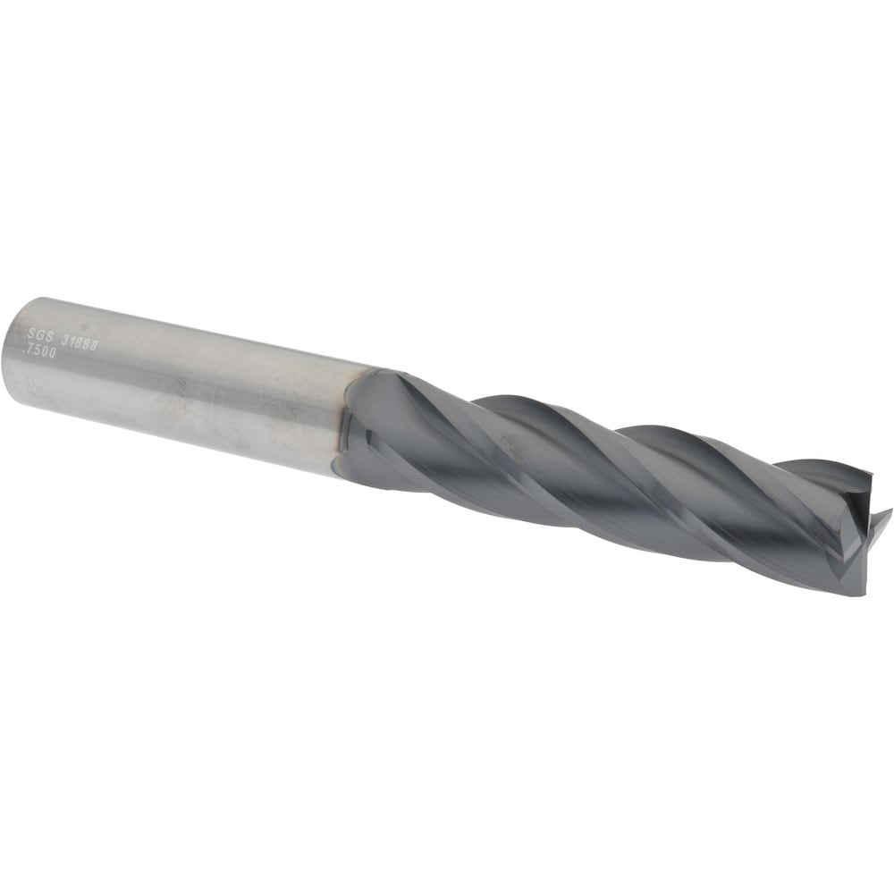 SGS 31888 Square End Mill: 3/4 Dia, 3 LOC, 3/4 Shank Dia, 6 OAL, 4 Flutes, Solid Carbide Image