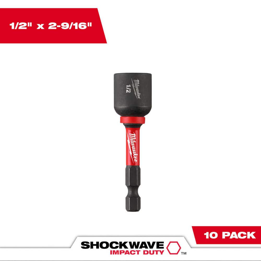 Milwaukee Tool 49-66-0537 Power & Impact Screwdriver Bit Sets; Bit Type: Impact Nut Driver ; Point Type: Hex ; Drive Size: 1/2 ; Overall Length (Inch): 2-9/16 ; Hex Size Range (Inch): 1/4 ; Blade Width: 1/4 