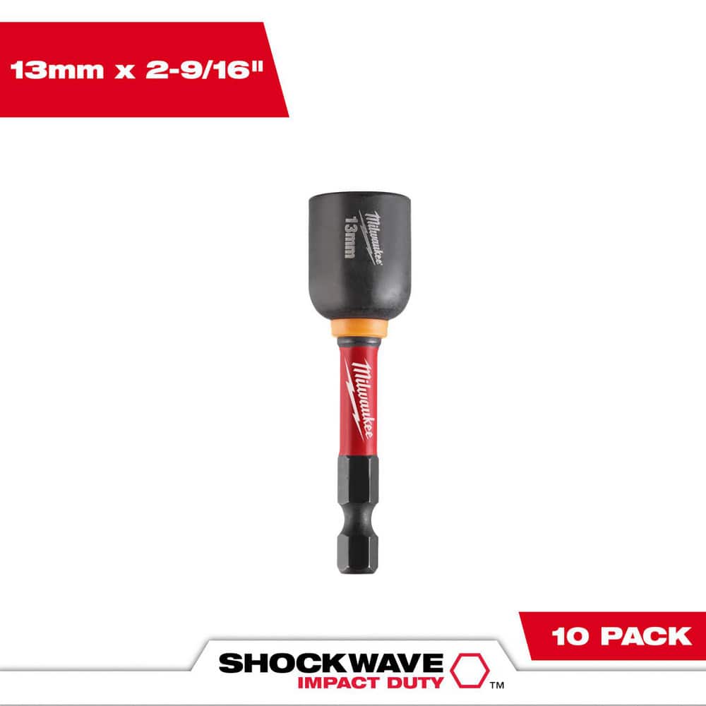 Milwaukee Tool 49-66-0713 Power & Impact Screwdriver Bit Sets; Bit Type: Impact Nut Driver ; Point Type: Hex ; Drive Size: 13 mm ; Overall Length (Inch): 2-9/16 ; Hex Size Range (Inch): 1/4 ; Blade Width: 1/4 